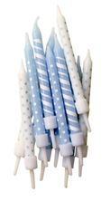Picture of LIGHT BLUE & WHITE POLKA-DOT & CANDY-CANE STRIPE CANDLES X12